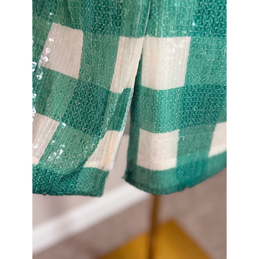 Brooks Brothers Green Gingham Sequin Pencil Skirt Size 8 Midi Party - Picture 4 of 7